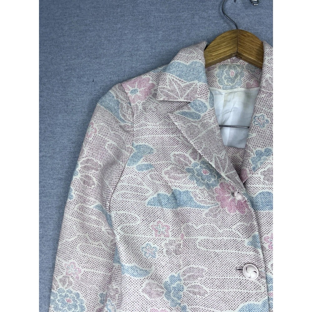 Vintage 2 Piece Skirt Suit Set Pastel Floral Cloud Print Pink Blue Blazer Mini‎